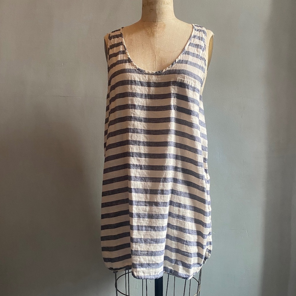 JCrew Linen & Cotton Striped Racerback Tank Tunic Coverup Size XL